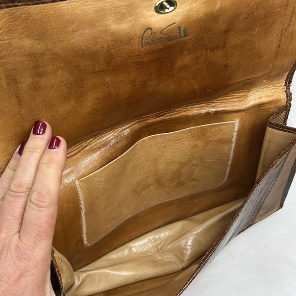 Carlos Falchi Mixed Exotic Snakeskin, Lizard, Ostrich Snap Envelope Clutch Bag